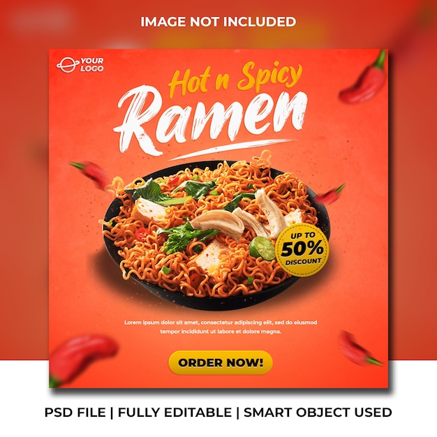 Hot würzige Ramen Nudel Social Media Instagram Post Banner Vorlage