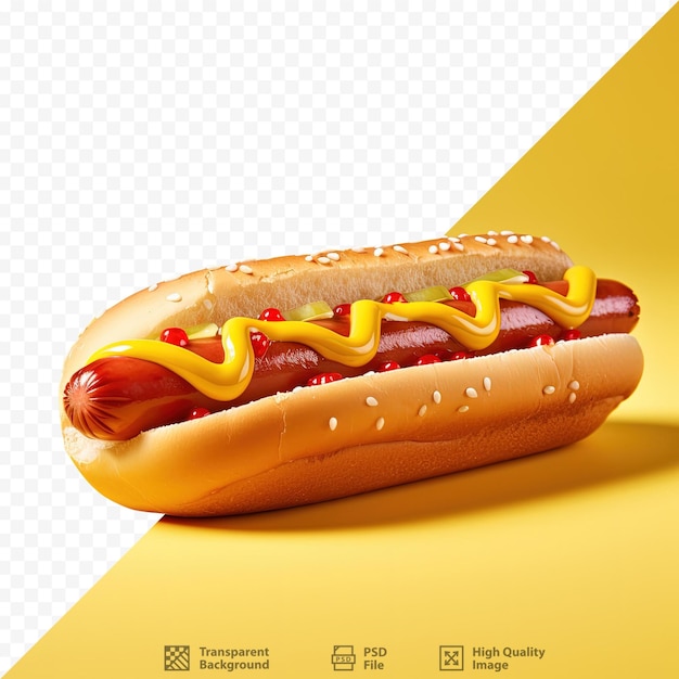 Hotdog mit gelbem senf und rotem ketchup auf einem transparenten hintergrund