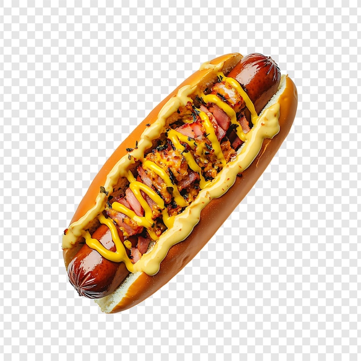 PSD hotdog mit gewürzen auf durchsichtigem hintergrund