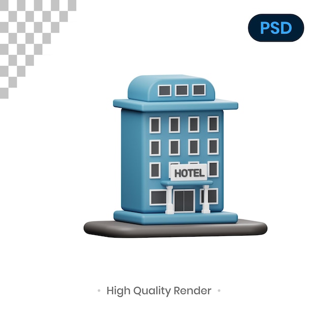 PSD hotel 3d render ilustración premium psd