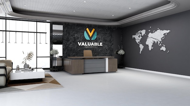 Hotel büro lobby wartezimmer wand logo mockup