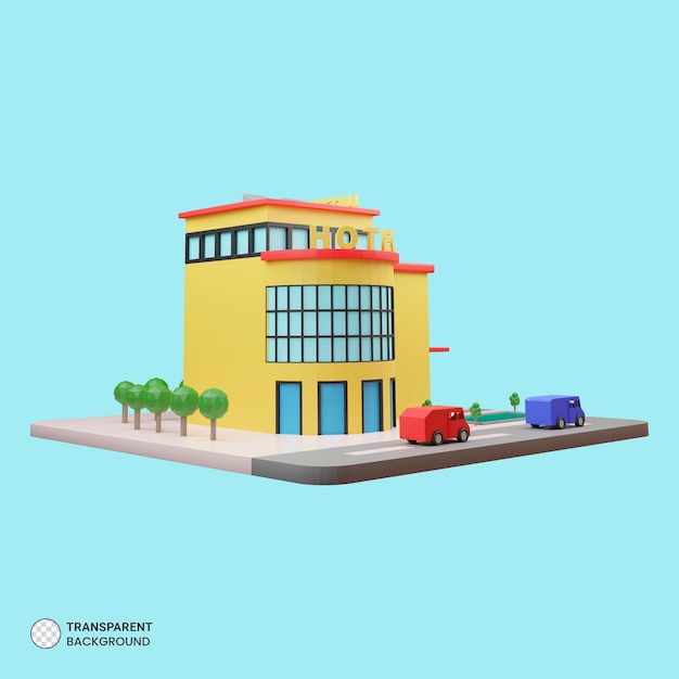 PSD hotel construindo ícone 3d isolado ilustração de renderização 3d