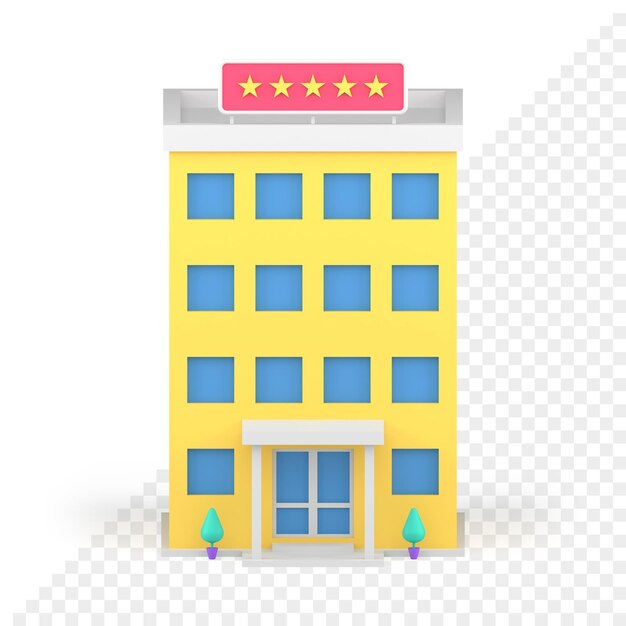 Hotel edificio amarillo exterior ciudad calle hito 3d icono
