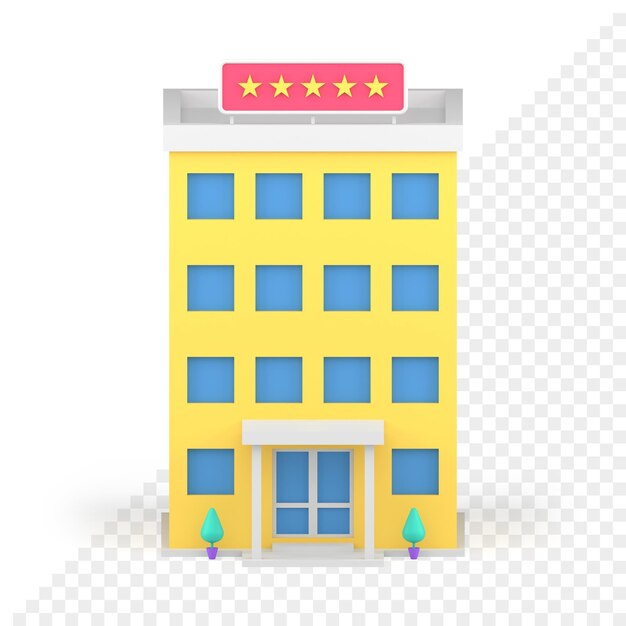 PSD hotel edificio amarillo exterior ciudad calle hito 3d icono