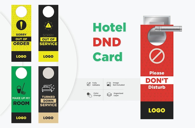 PSD hotel-türhänger-kartenset „do not disturb turn down services make my room out of order“-dnd-karte