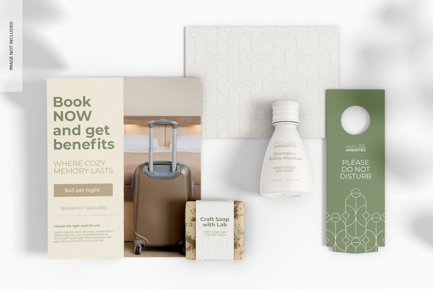 Hotel welcome kit mockup draufsicht