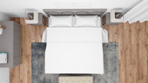 Hotelzimmer oder Schlafzimmer mit klassischem Stil und eleganten Möbeln, Draufsicht