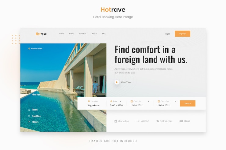 PSD hotrave simples hotel booking hero image