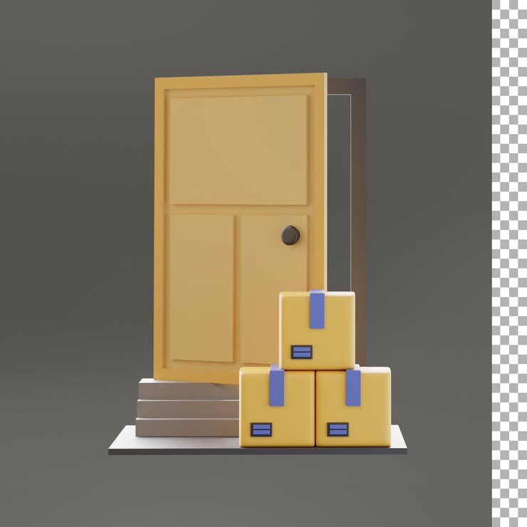 House Door With Package Boxes 3d Illustration