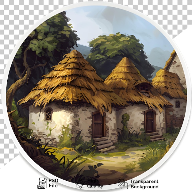 PSD a house illustration with a thatched roof isolated on transparent background