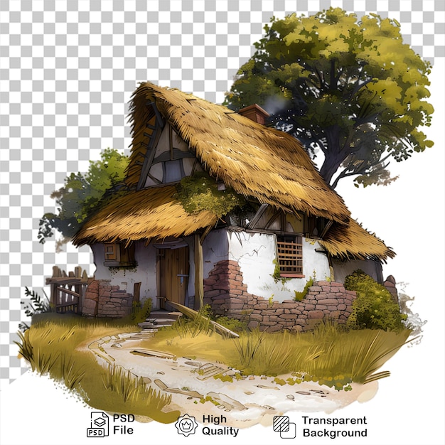 PSD a house illustration with a thatched roof isolated on transparent background