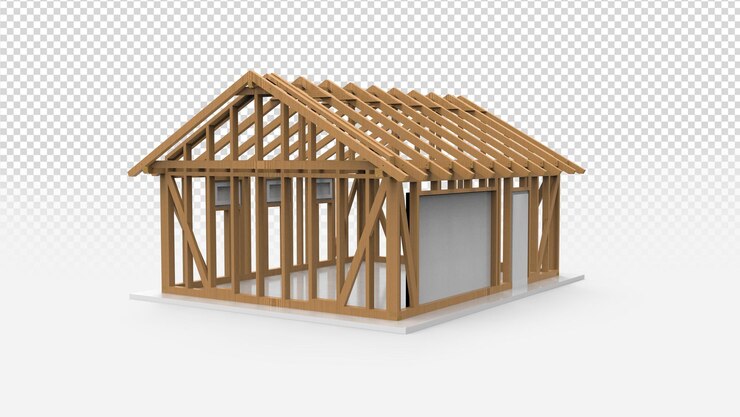 PSD house under construction with transparent background