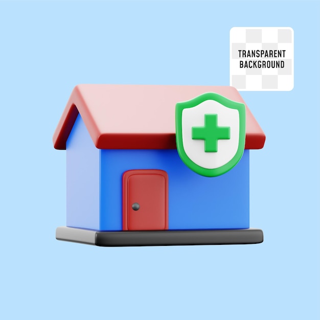 house with medical shield for home family health protection lifestyle 3d icon illustration render design