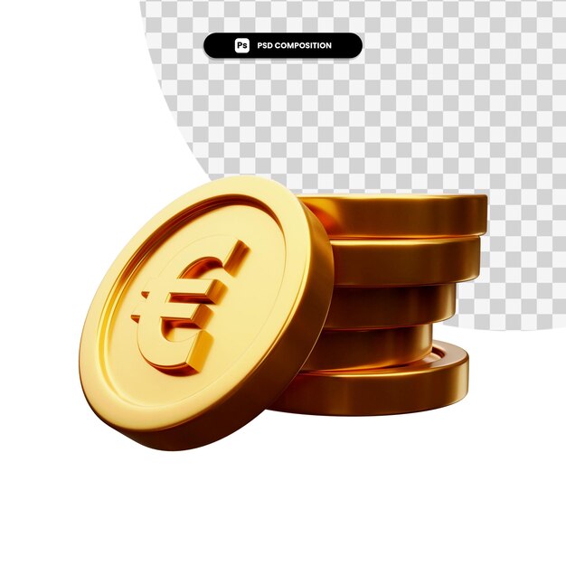 Hromada zlatých mincí ve 3D renderování, izolované