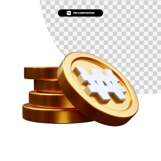Hromada zlatých mincí ve 3D renderování, izolované