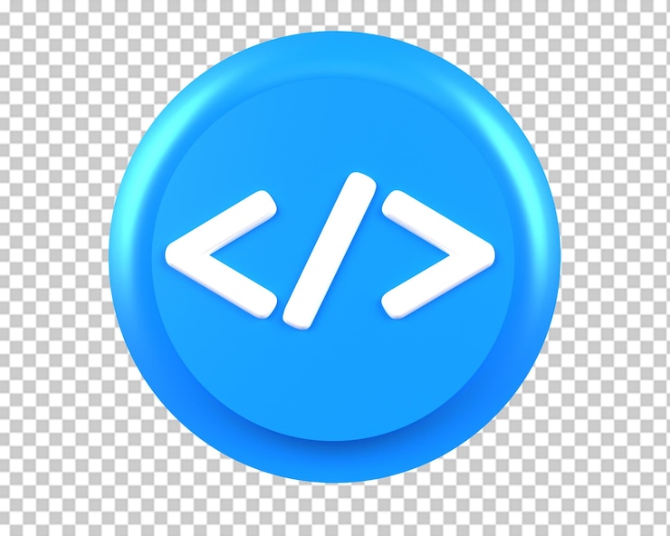 PSD html, código, azul, botón, icono, 3d, render