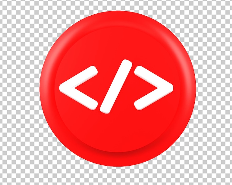 PSD html, código, botón rojo, icono, 3d, render