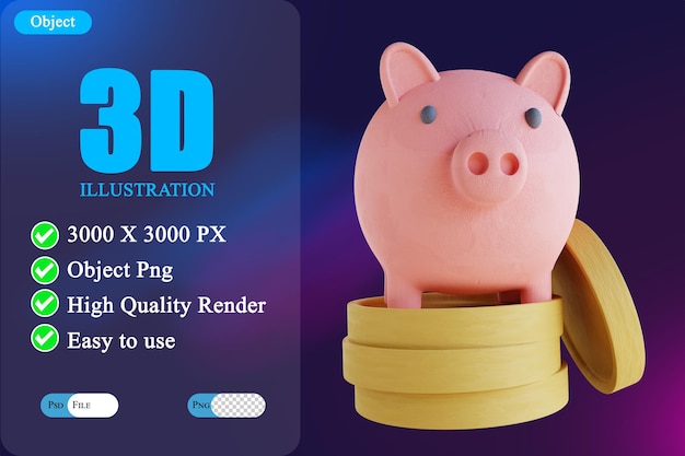 PSD hucha de ilustración 3d y monedas 5