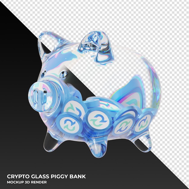 Hucha de vidrio Decred DCR con ilustración 3d de monedas criptográficas