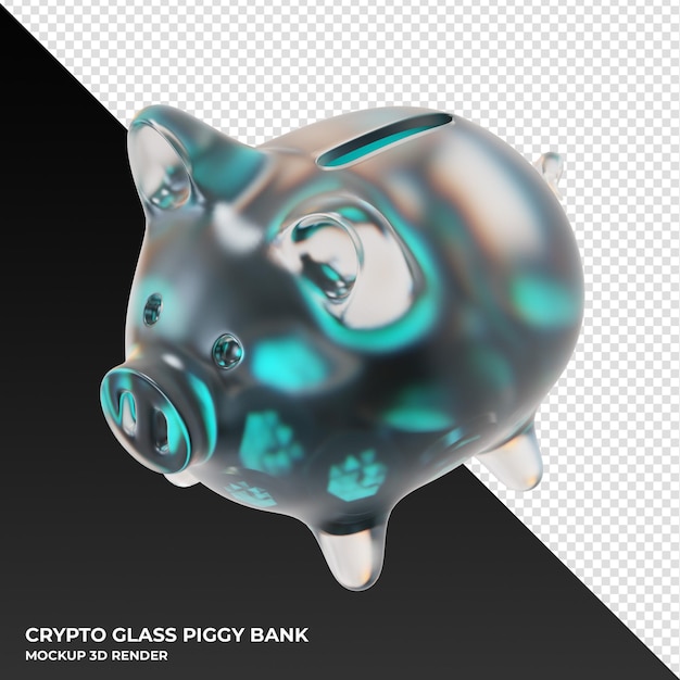 Hucha de vidrio IoTeX IOTX con ilustración 3d de monedas criptográficas