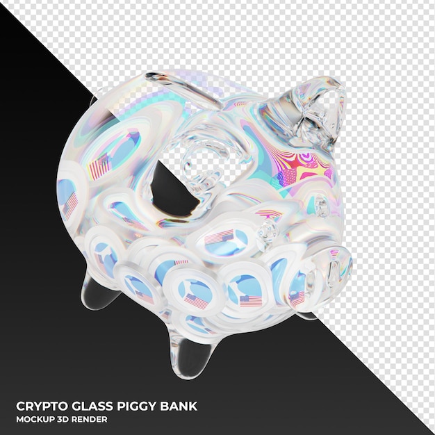 Hucha de vidrio TerraClassicUSD USTC con monedas criptográficas ilustración 3d