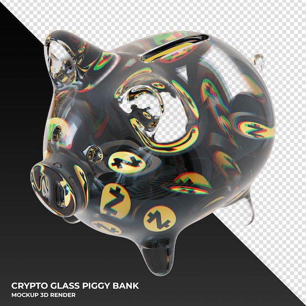 Hucha zcash zec glass con monedas criptográficas ilustración 3d