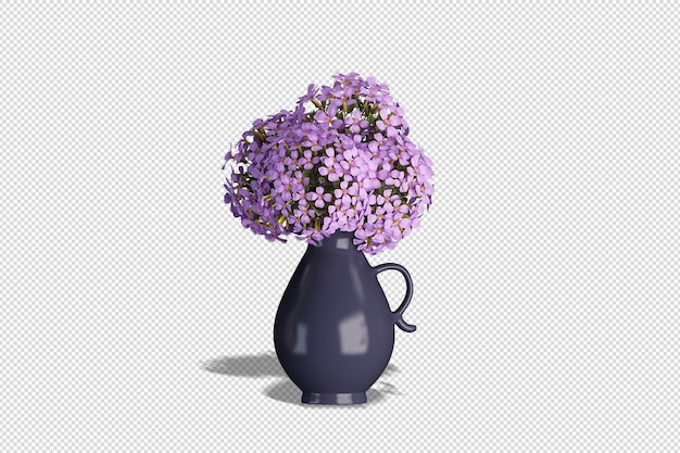 Hübsche vase mit blumen in 3d-rendering