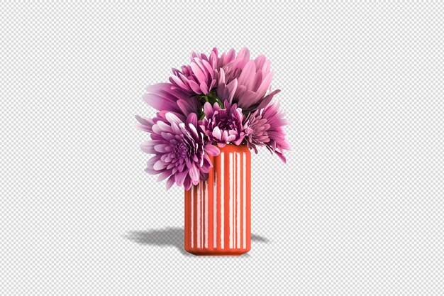 Hübsche vase mit blumen in 3d-rendering