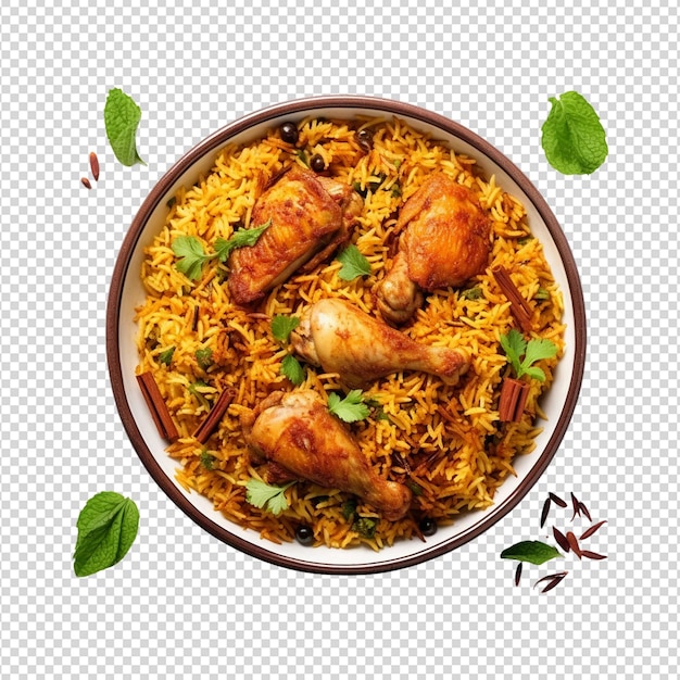 Hühnerbiryani auf weißem hintergrund