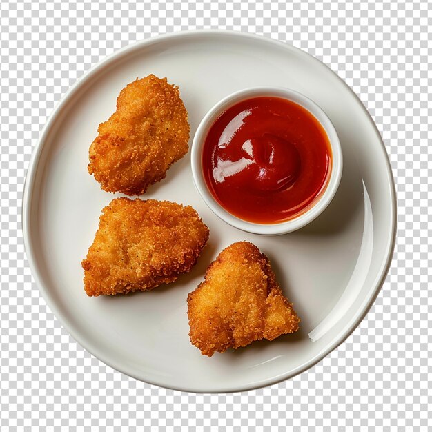 PSD hühnernuggets mit ketchup, isoliert auf durchsichtigem hintergrund