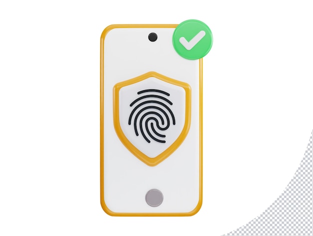 Huella digital en el teléfono móvil con escudo de protección Ilustración de icono de vector de renderizado 3d