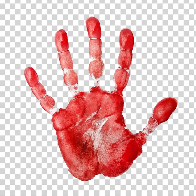 Huella de mano roja sobre un fondo transparente