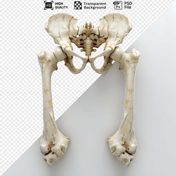 PSD huesos de pelvis y fémur humanos aislados en un fondo transparente no activo libre