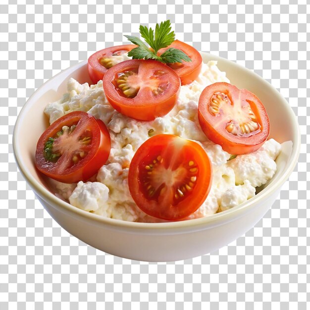 PSD hüttenkäse-salat mit tomaten auf durchsichtigem hintergrund