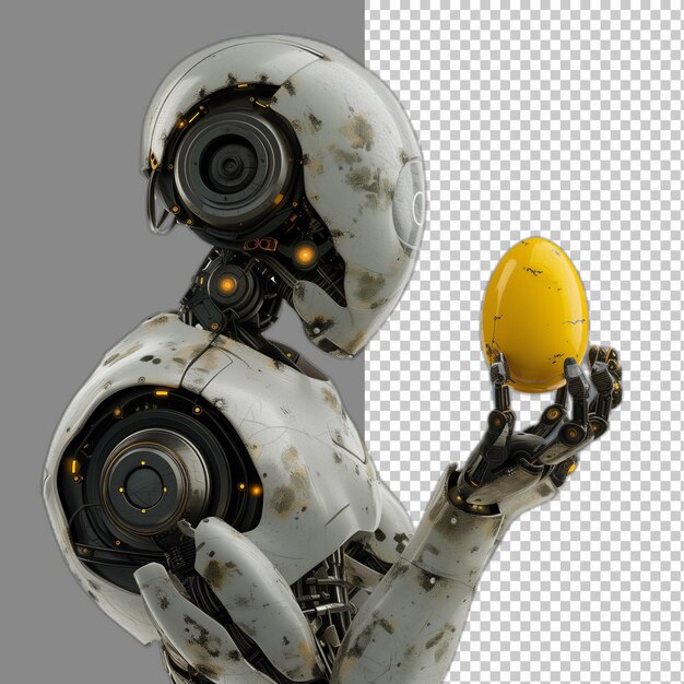 PSD huevo amarillo de pascua en la mano de un robot