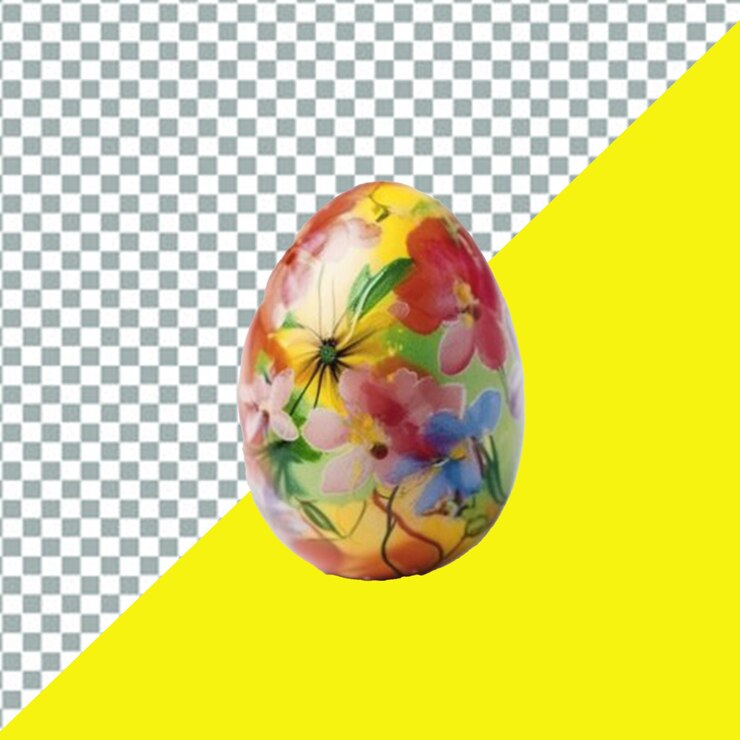 PSD huevo de colores con flores en un fondo transparente amarillo