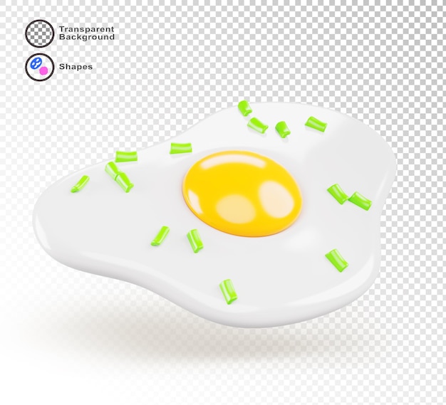 huevo frito con cebollas verdes icono de renderizado 3d tortilla realista con puerro desayuno de proteínas y grasas saludables comida casera fresca diseño de dibujos animados aislados para el menú del restaurante