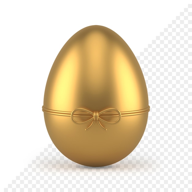 PSD huevo de gallina de pascua regalo festivo premium dorado atado con cinta de lazo icono 3d ilustración realista