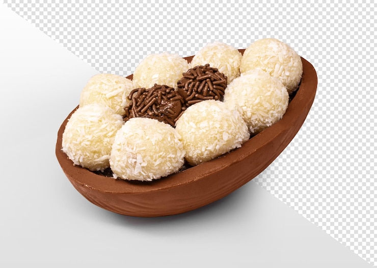 PSD huevo de pascua de chocolate con el típico brigadeiro gourmet brasileño sobre fondo transparente