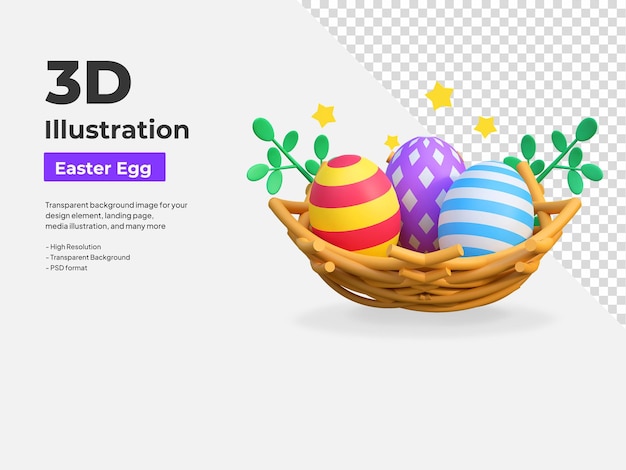 PSD huevo pintado en nido icono huevo de pascua ilustración 3d