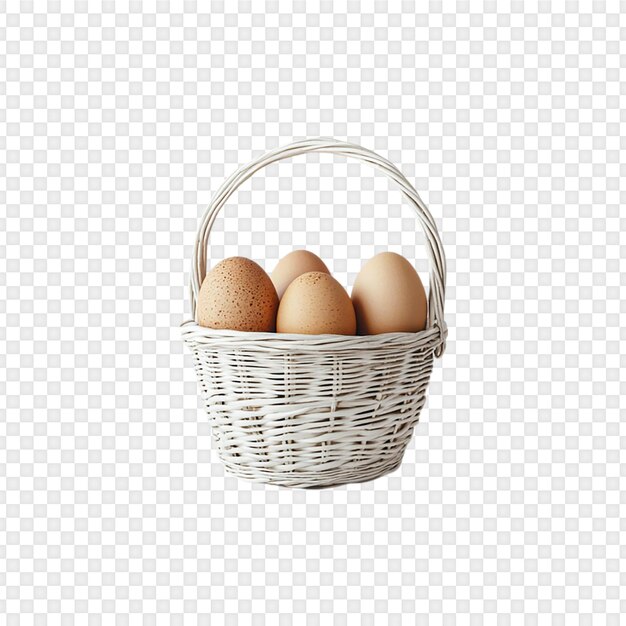 Huevos frescos en una canasta aislados sobre un fondo transparente