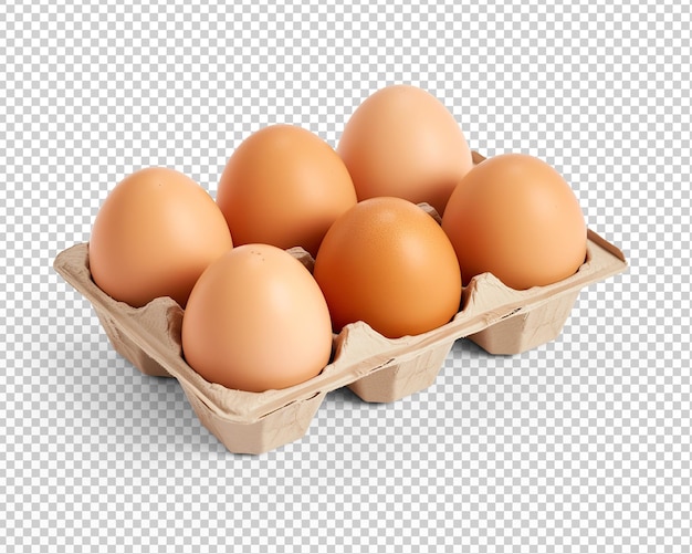 PSD huevos de gallina en caja de papel de cartón cortados manualmente en transparente