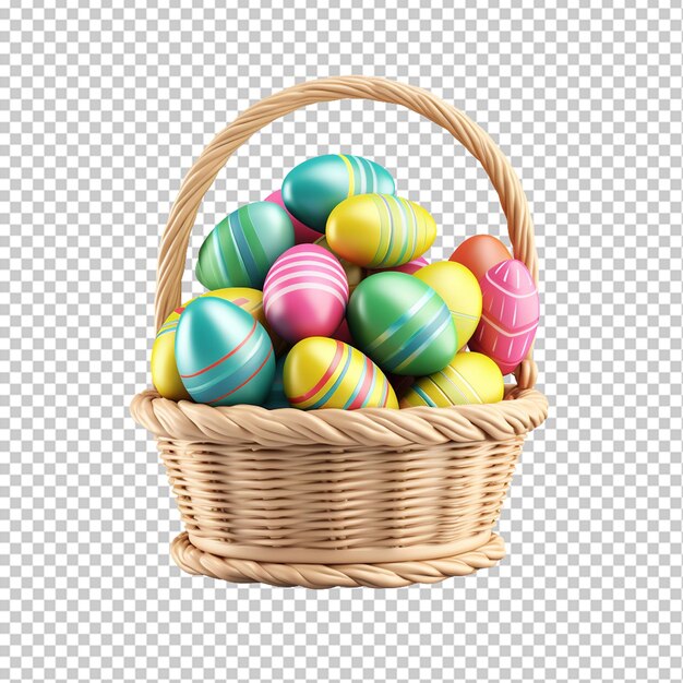 PSD huevos de pascua en la canasta ilustración 3d png