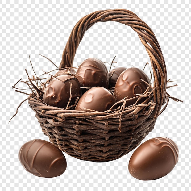 Huevos de Pascua de chocolate en una canasta