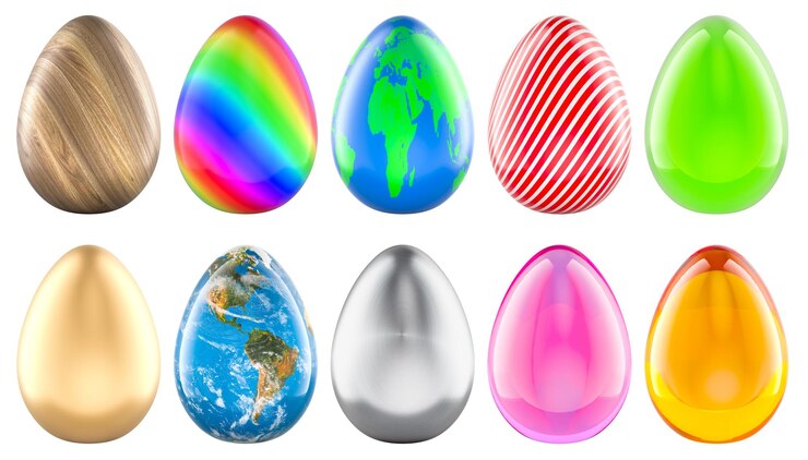 PSD huevos de pascua de colores con diferentes texturas concepto de pascua renderización 3d aislado en fondo transparente
