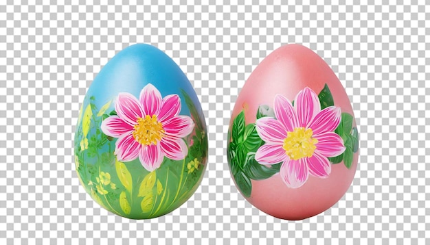 PSD huevos de pascua con flores aislados sobre un fondo transparente