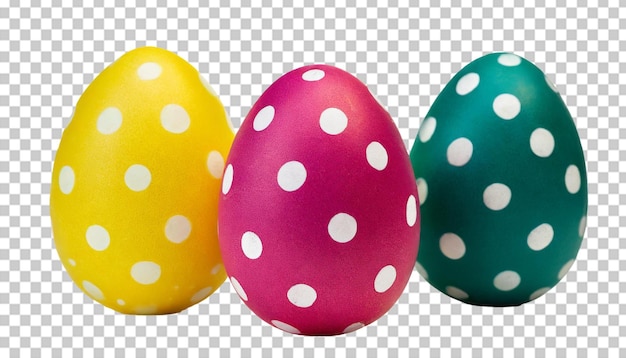 Huevos de Pascua de puntos de polca coloridos aislados sobre un fondo transparente