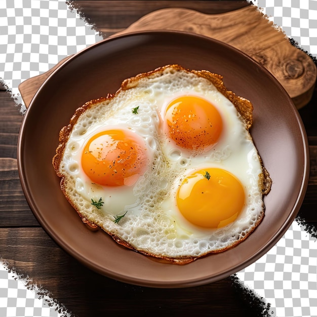 PSD huevos de pollo fritos en una mesa de fondo transparente