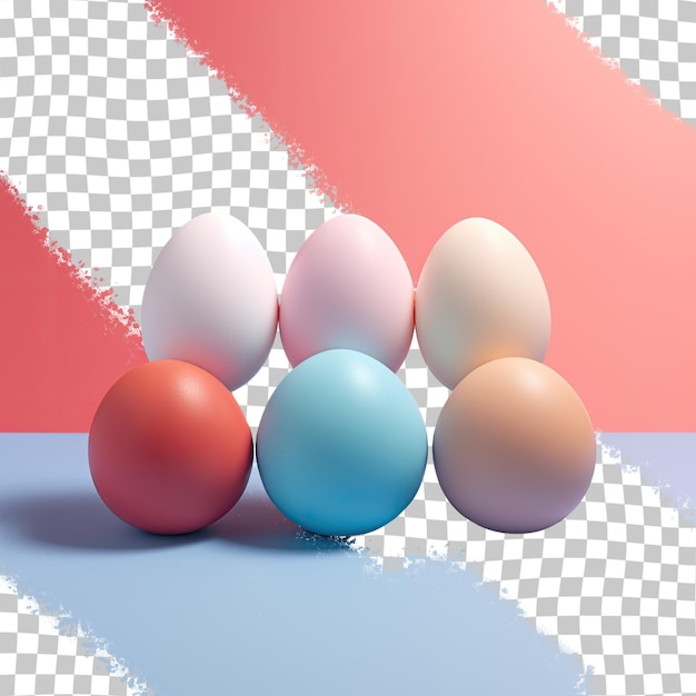 Huevos de varios colores sobre un fondo transparente