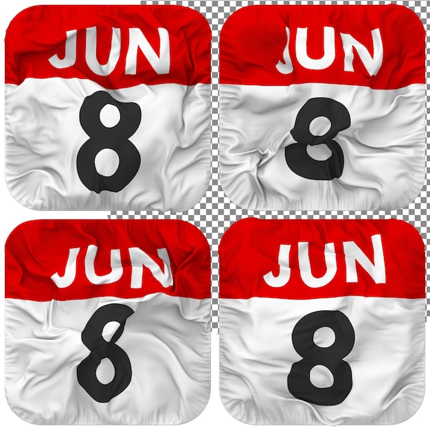Huitième 8 juin Icône de calendrier de date isolée Quatre texture de bosse de style ondulant rendu 3d